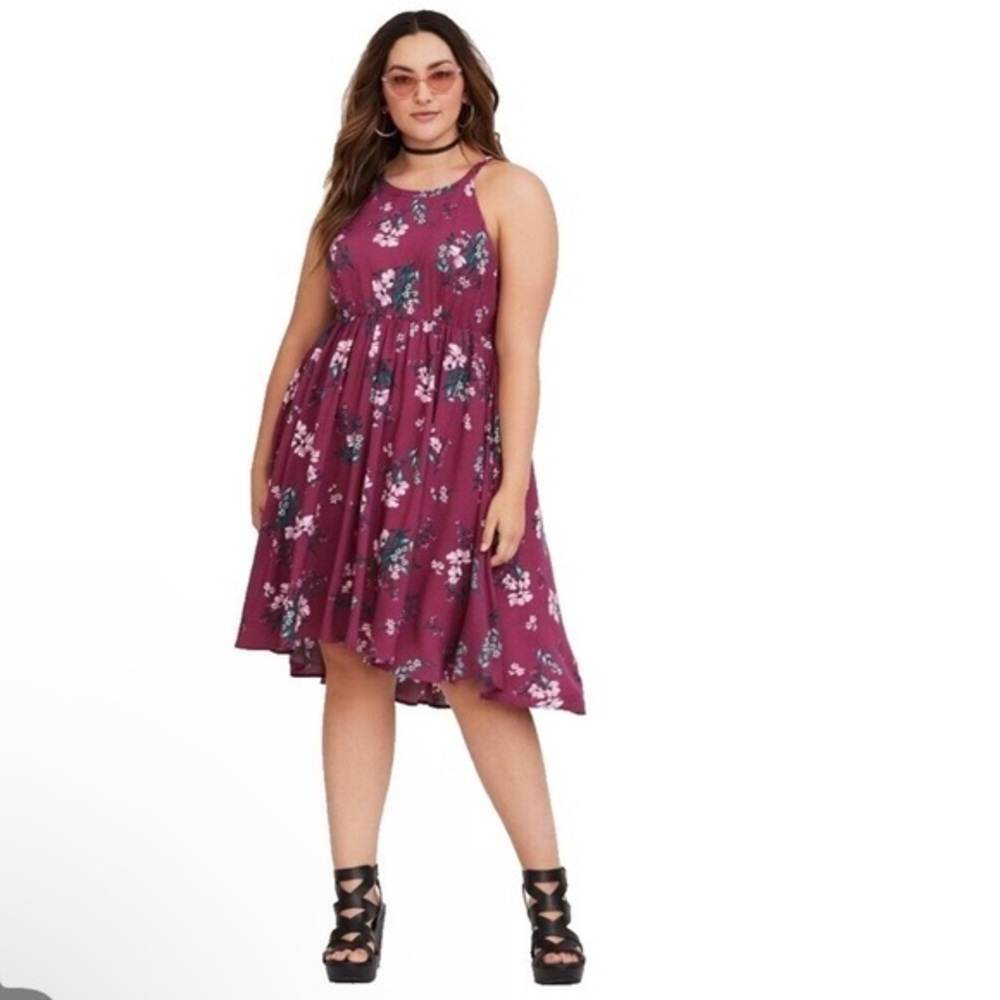 Torrid Floral dress Georgette Goddess Halter Elastic Waist Boho M/L (00) challis